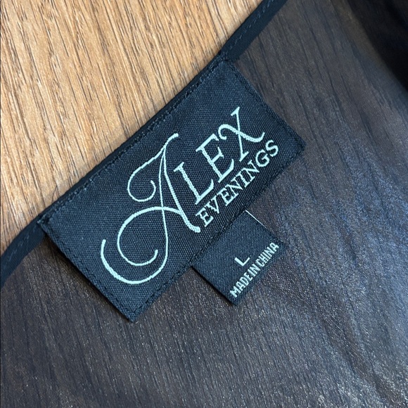 NWT Alex Evenings black sheer 3/4 split sleeve open cardigan. Size L. - Picture 3 of 17